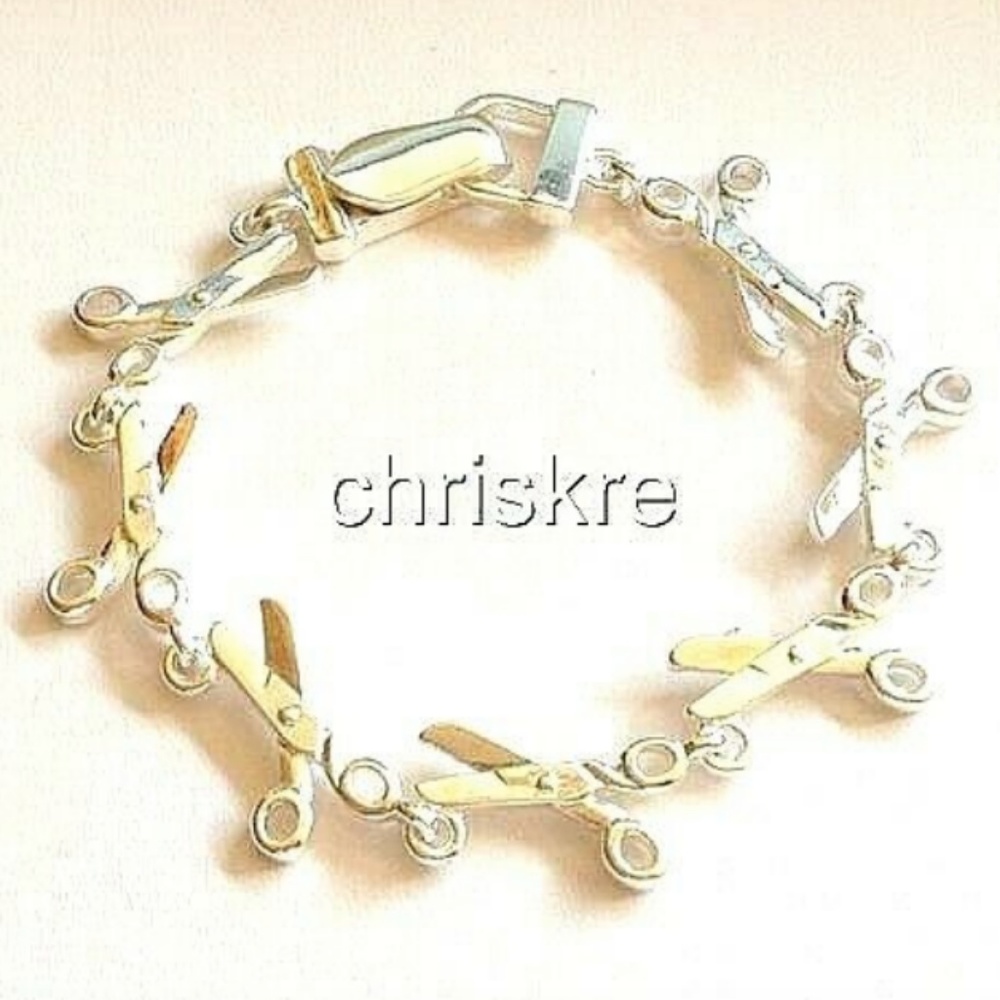 Silver Hair Stylist Charm Bracelet Scissors